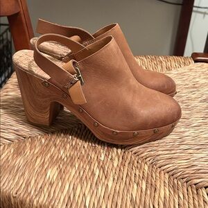 New! Kork Ease Darby Brown Terra Leather Heeled Clogs 10M